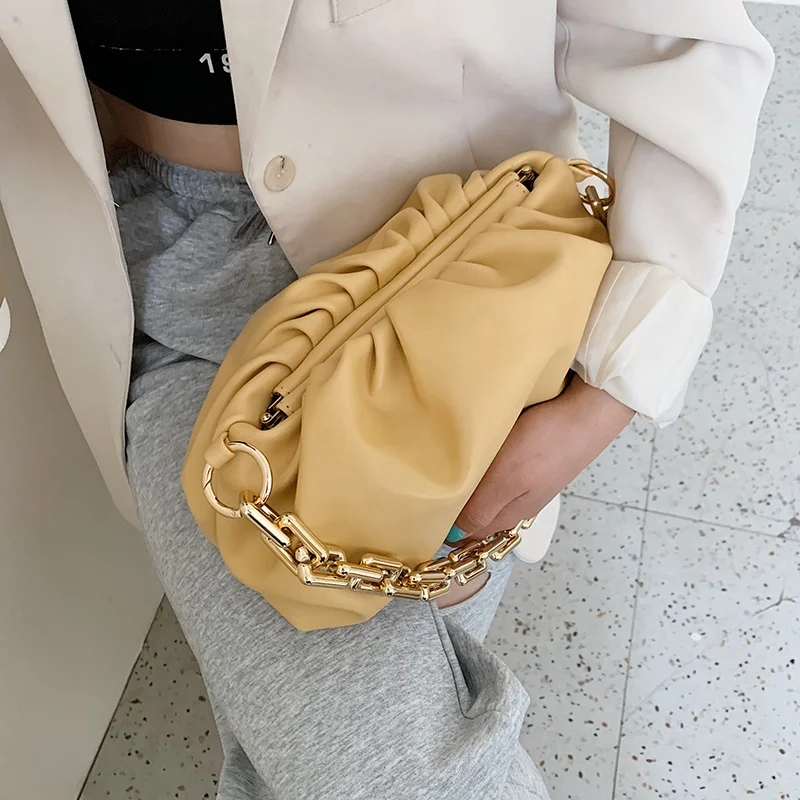 Ladies Handbag Thick Chain Handbag Women Cross-Body Bag Weave Flap