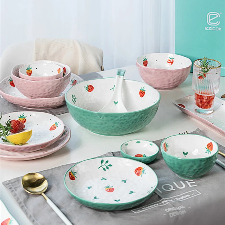 Zerodeko Bol Céramique Motif Fraise Bol à Dessert