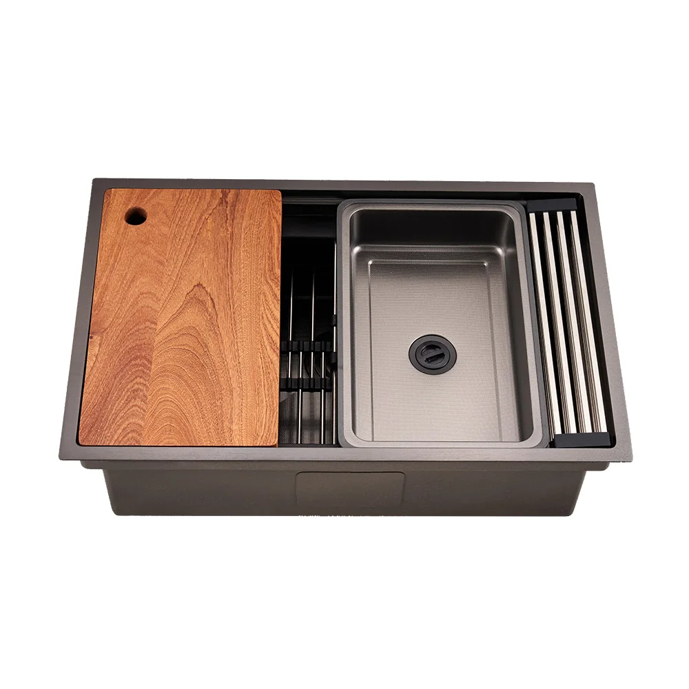 New Design Anti Scratch  Nano Finish Customized Size Multifunctional Sinks Kitchen Handmade Sink Stainless Sink With Stages