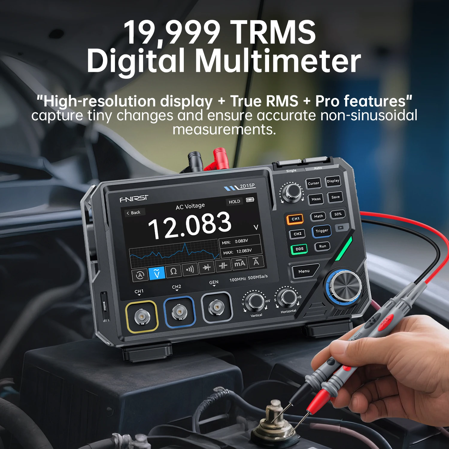 FNIRSI 2D15P 100MHz 500MSa/s 2CHデジタル蛍光オシロスコープ4.5桁 