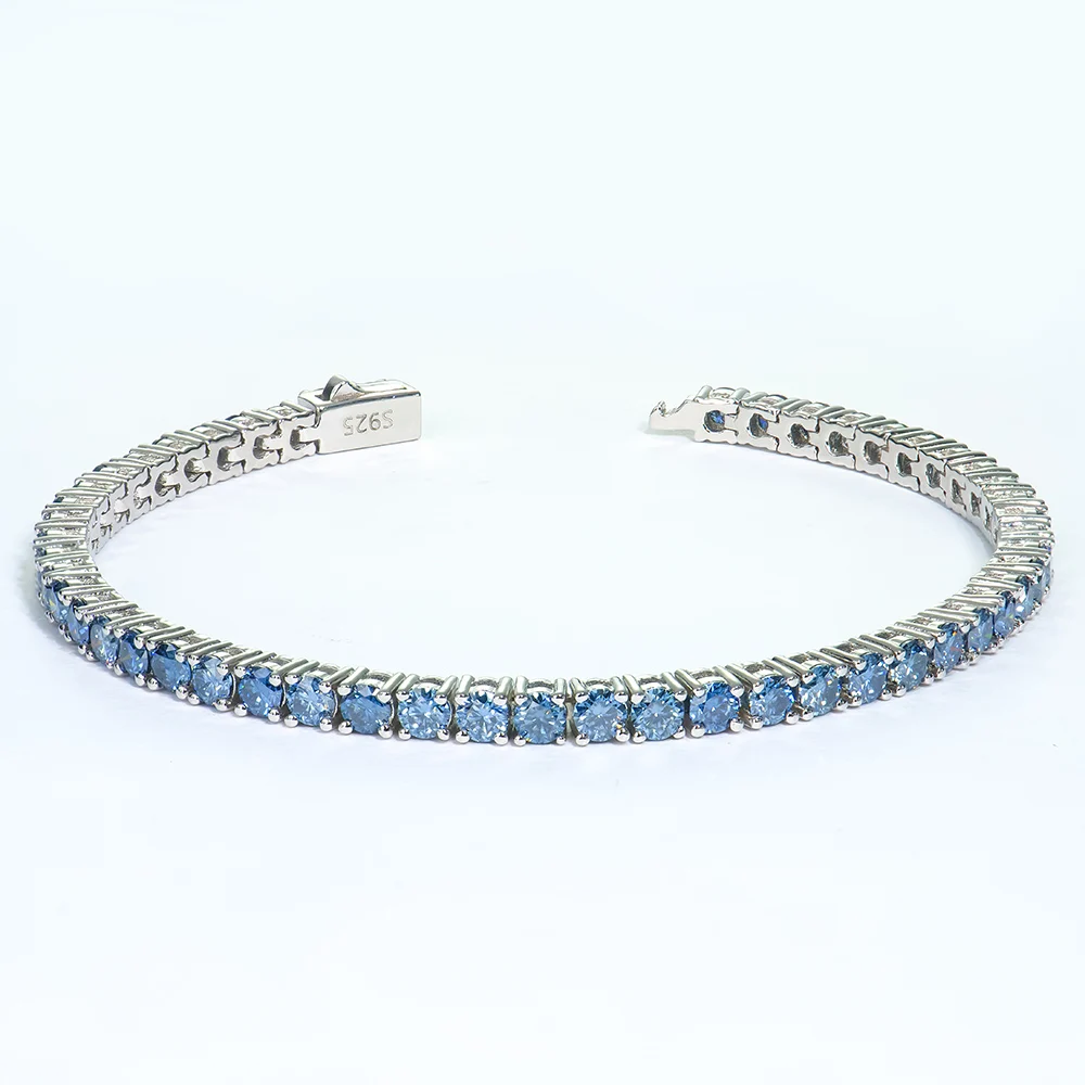Xingyue Custom 3mm-6mm Sterling Silver Grade gra VVS Royal Blue Mossanite Moissanite Diamond Tennis Chain Bracelet 925 Silver