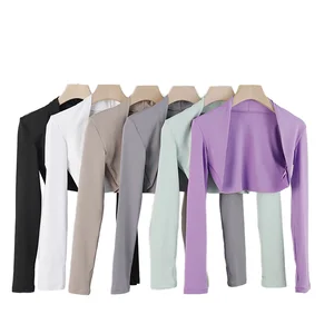 Wholesale Hot Sale Women's Long Sleeve Yoga Shirt Custom Logo Soft Breathable Gym Top with Drawstring Closure 1 Piece