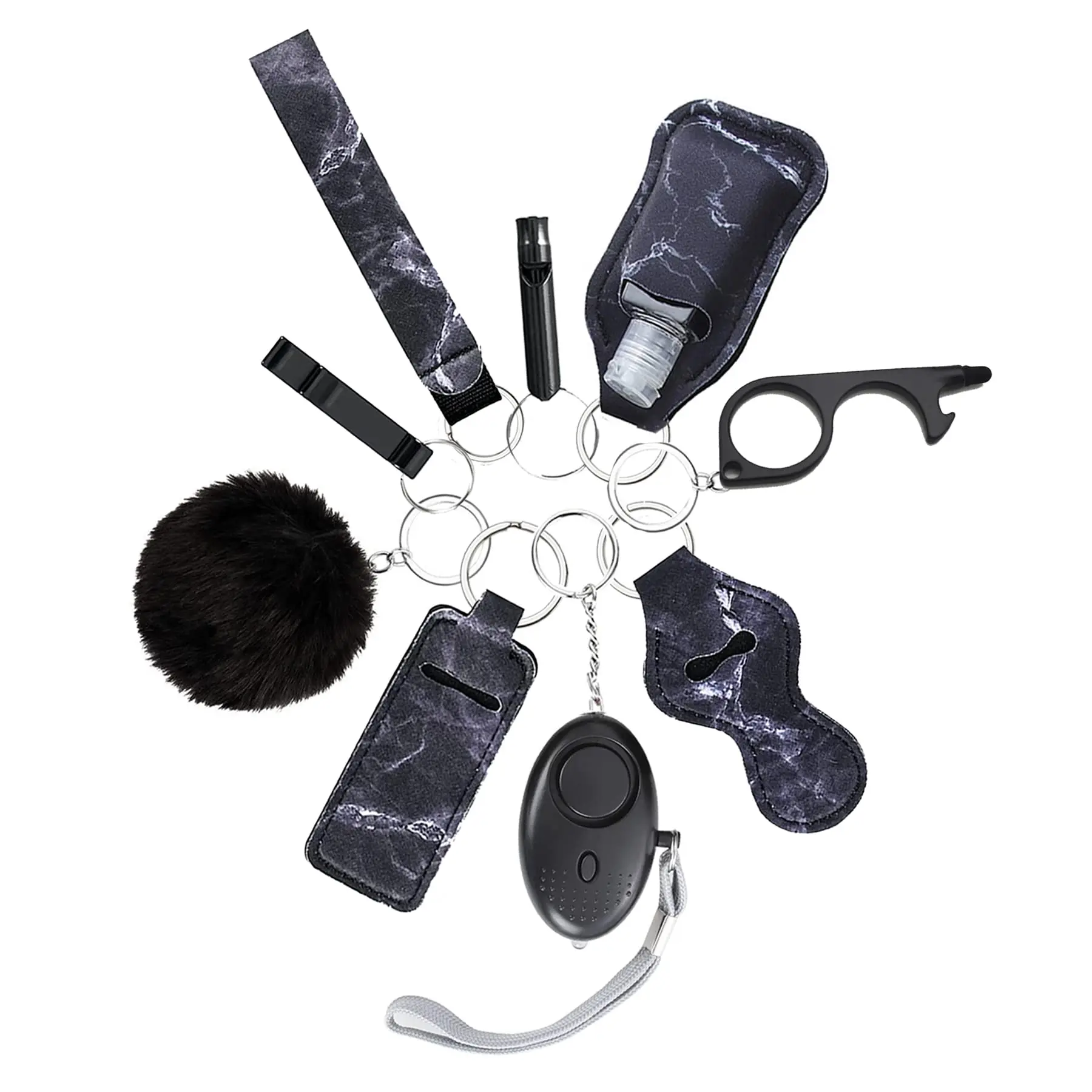 Kit Personal Safety Protection Survival Alarm Key Chain Accessories Aluminum Tool Self Defense Keychain Set for Women Girl