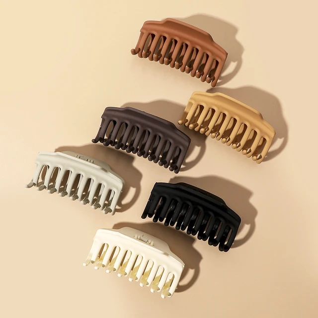 Korean Solid Color Frosted Hollow Keel Shaped  Hair Clip Claw Girl Large Shark Hair Clip Simple Matte  Hair Claw Clips