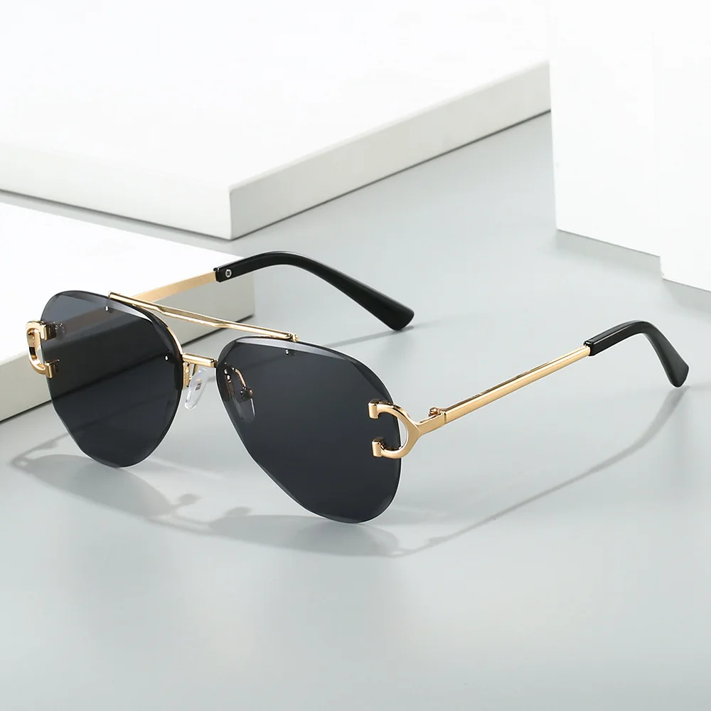 S023 Custom Logo New Style Frameless Fashionable Double Beam Pilot Vintage Women Men Shades Sunglasses