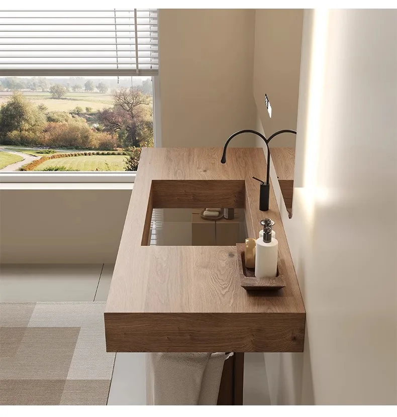 product waterproof bathroom cabinet transparent glass bottom suspended rock board bathroom fluted cabinet washbasin combination-10