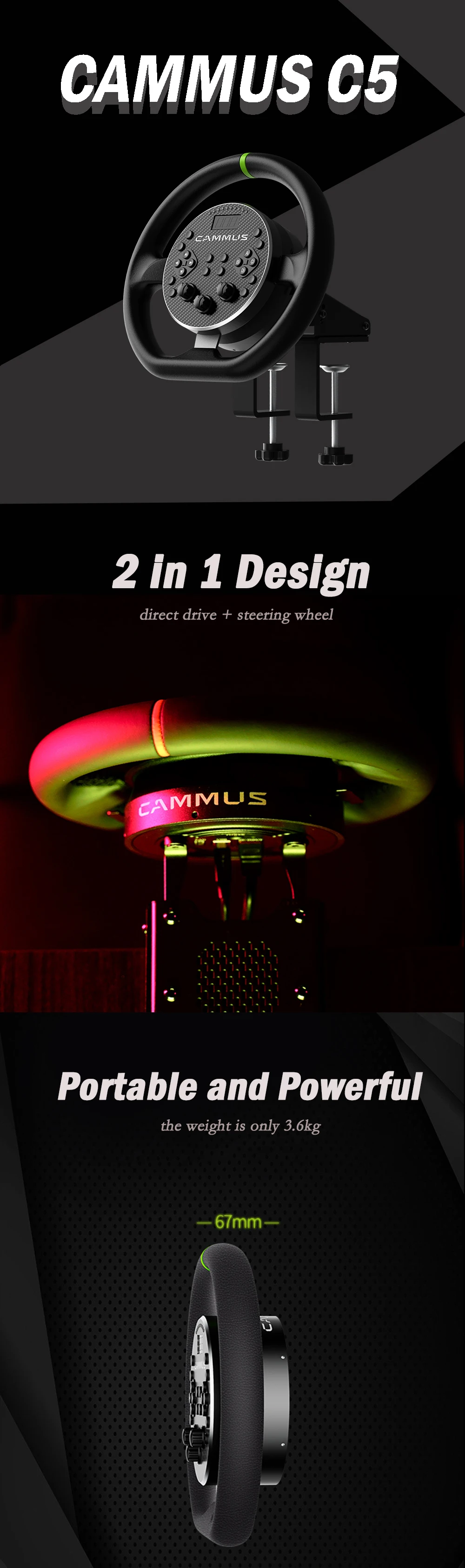 CAMMUS C5 Direkt antrieb 7nm Base Gaming Lenkrad 2 in 1