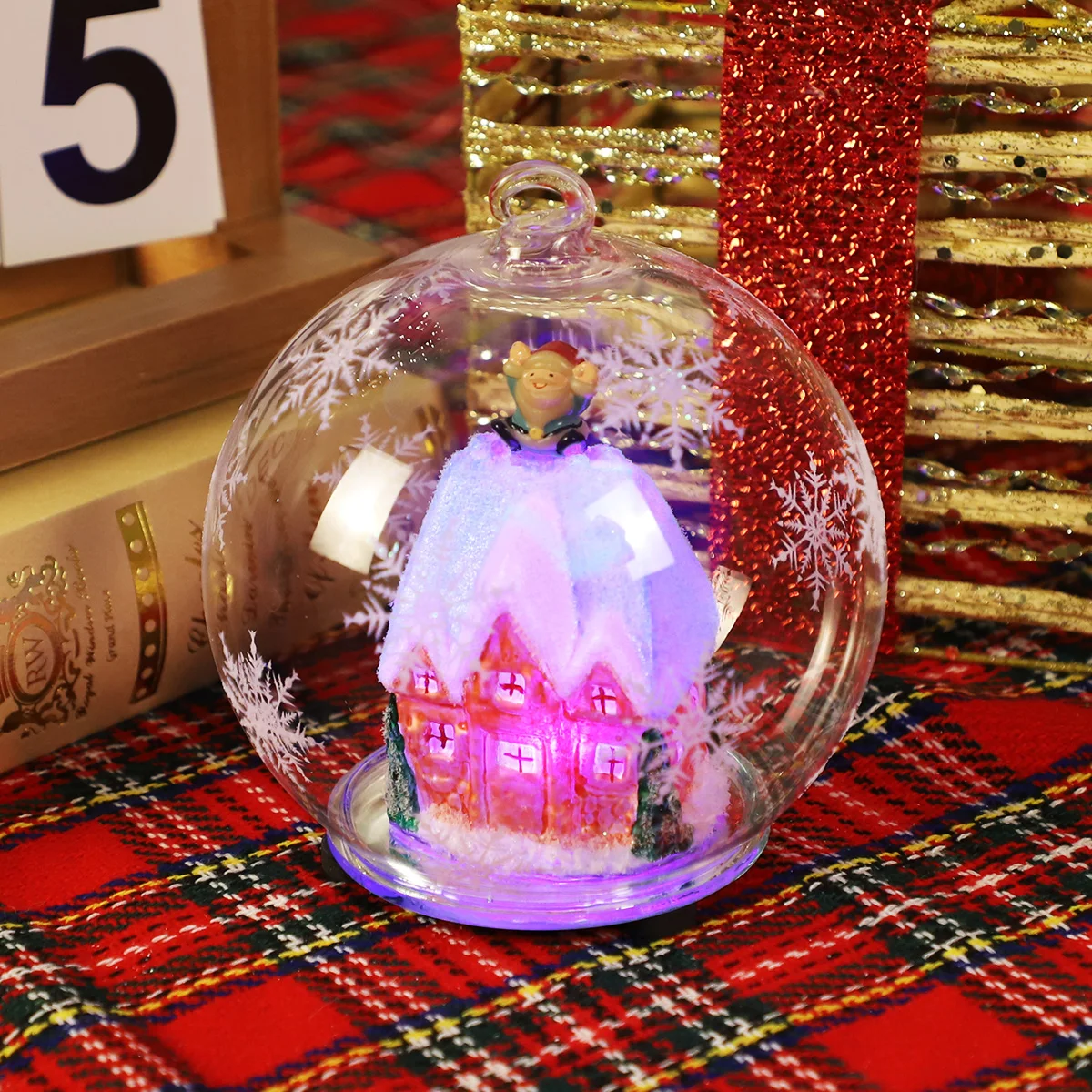 Indoor table decor santa clause on glass christmas house ornament inside transparent glass ball for christmas tree hanging