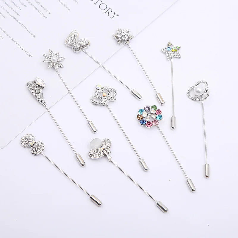 20 Long Types Pearl and Crystal Brooch Pins Handmade Muslim Hijab Safety Lapel Flower Pin