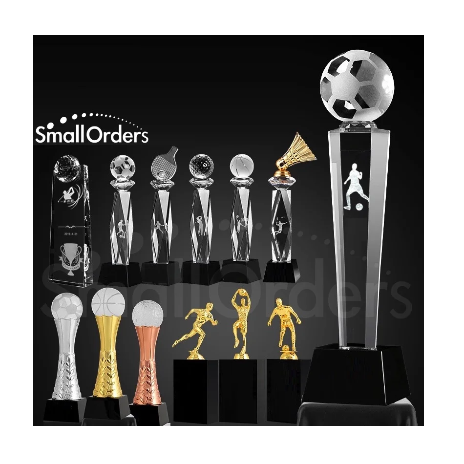 SmallOrders hot selling unique cheap custom blank logo print  sport corporate award UAE resin metal craft trofeos crystal trophy