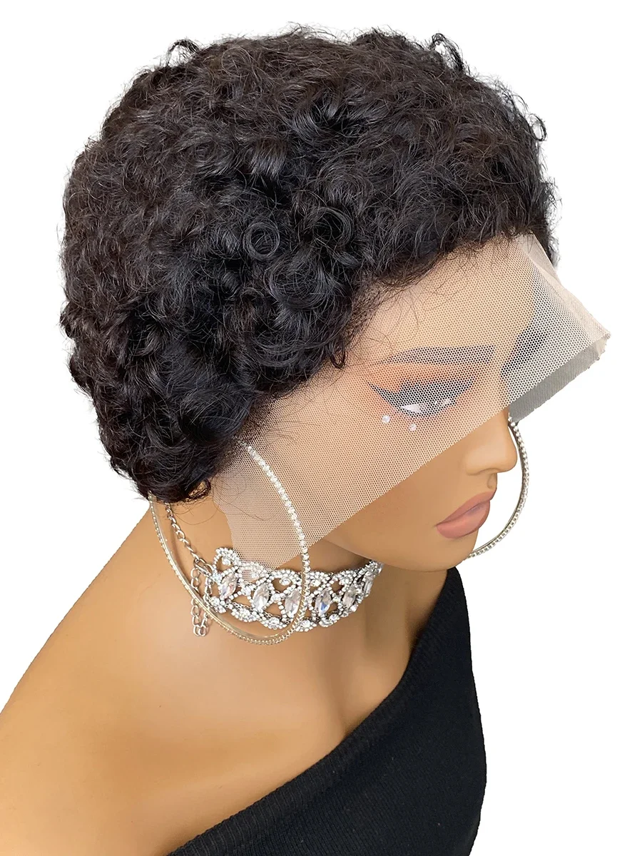 150% Density Short Pixie Cut Curly Wig Kinky Curly 13x4 Lace Frontal Short Wig Remy Hair Human Hair Wigs for Women Colored Wig_voghion.com