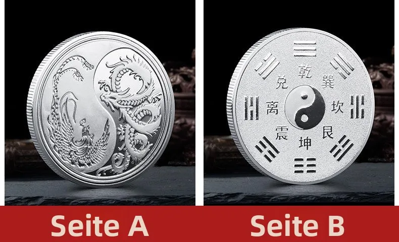 Chinesische Münze Mit Schildkröte & Drache – Yin-Yang Design Für Kampfsport & Feng Shui