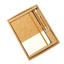 Gift box pen+notebook eco-friendly cork+cloth pattern splicing contrasting color notebook A5 creative natural corkBusiness gifts