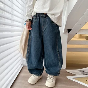 New Arrival Boys' Machete Jeans Korean Trendy Casual Straight Pants Mid Spring Autumn Loose Fit Denim Solid Clothes for Kids