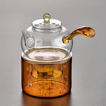 Manfu Modern Design Tea Warmer High Borosilicate Heat-Resistant Glass Teapot with Handle Steaming and Boiling Water Kettle