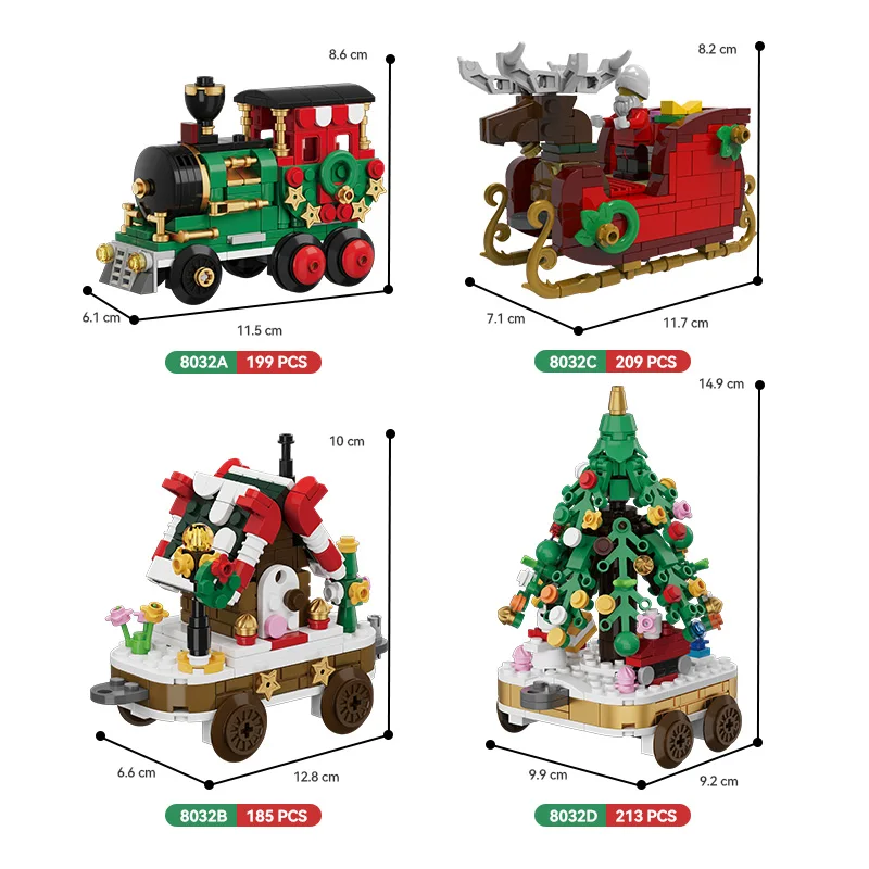 6-In-1 Christmas Building Block Set Train Tree Sleigh Santa Claus Model Brick Christmas Block Christmas Toy for Children CAYI