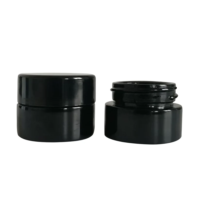 product 5g glass black uv jar concentrate container glass cream bottle cylinder shiny black jar with black lid-25