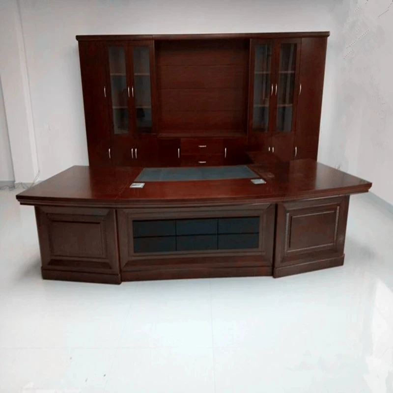 Elegant Modern Boss Manager Office Desk Classical Contemporary Design Durable Mahogany Wooden Modular Furniture Simple Packaging