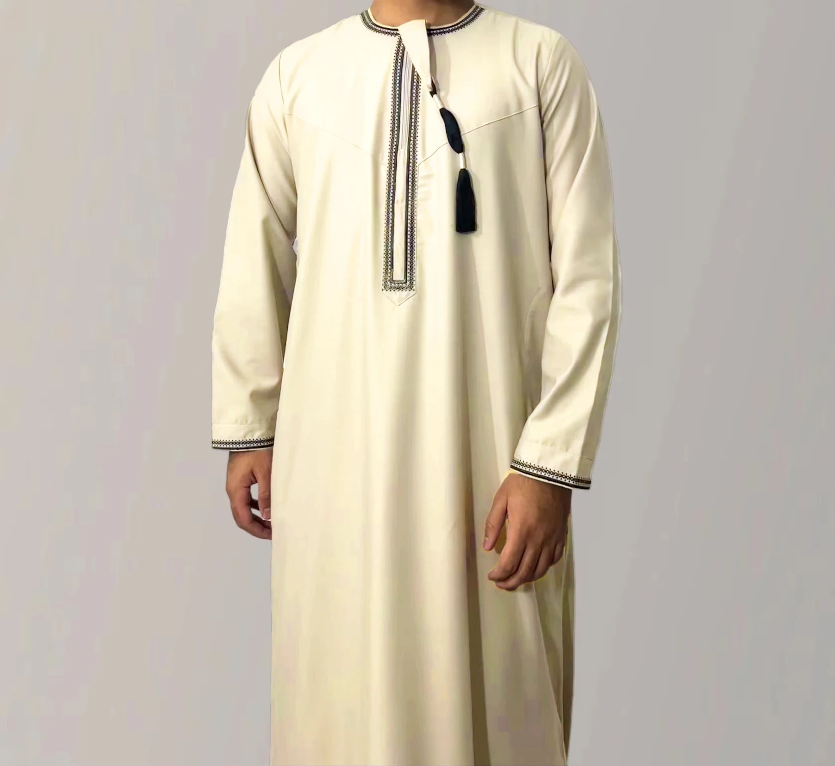 Casual Islamic Men's Long Kaftan Jalabiya Thobe Embroidered Moroccan Robes Wholesale From Saudi Arabia