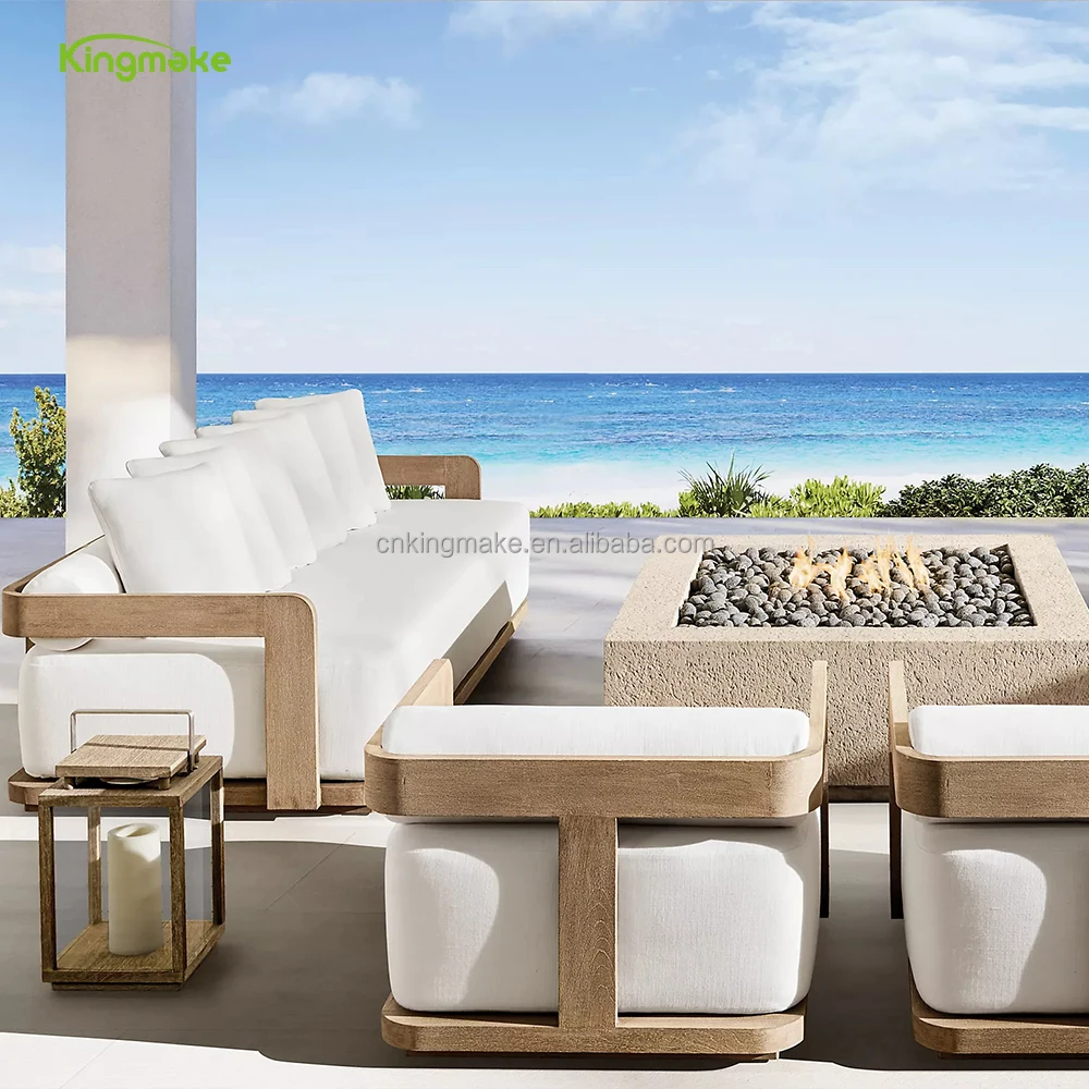 Contemporary Style Teak Garden Furniture Set With Fire Pit Comfortable