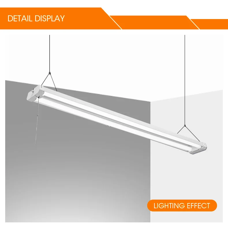 Industrial LED Shop Light, 4 FT, Linkable Integrated Fixture,  5000K Daylight, 4600 LM, Surface + Suspension Mount, Pull Chain,