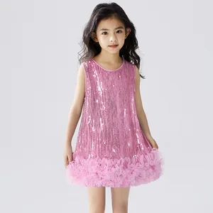 Hot-Selling Children's Sequin Tutu Dress New Girls' Fashionable Casual Solid Summer A-line Eco-friendly Knee-length