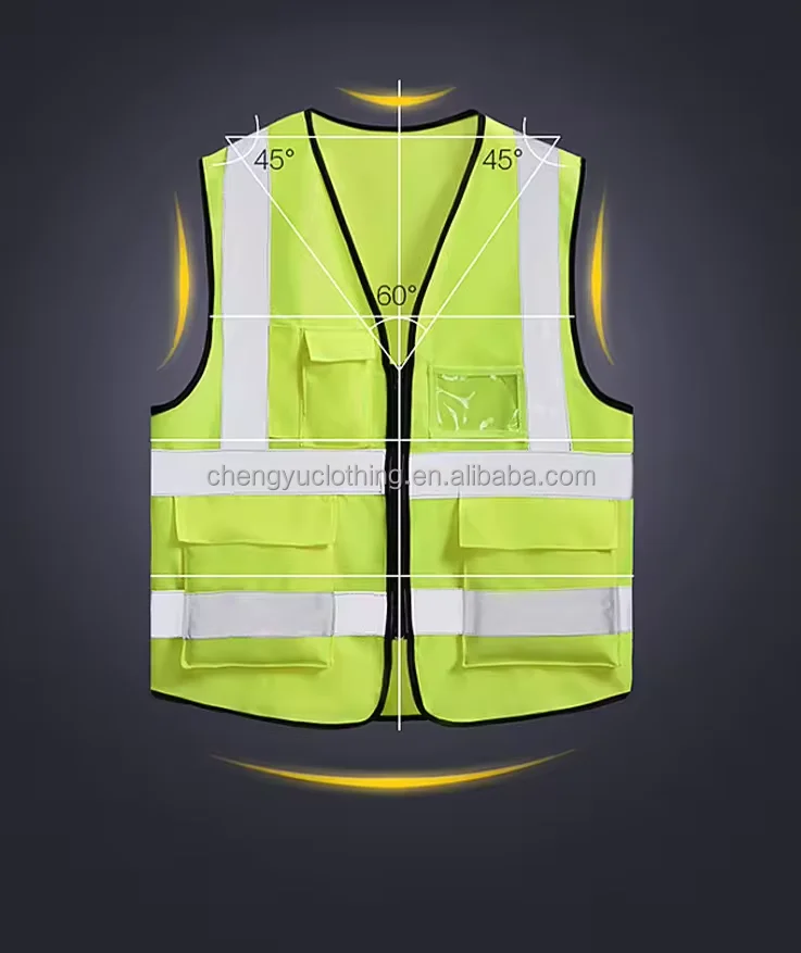 Hi Vis Custom Breathable Multi-pocket Safty Jackets Safety Vest with Reflective Strip for Constructi