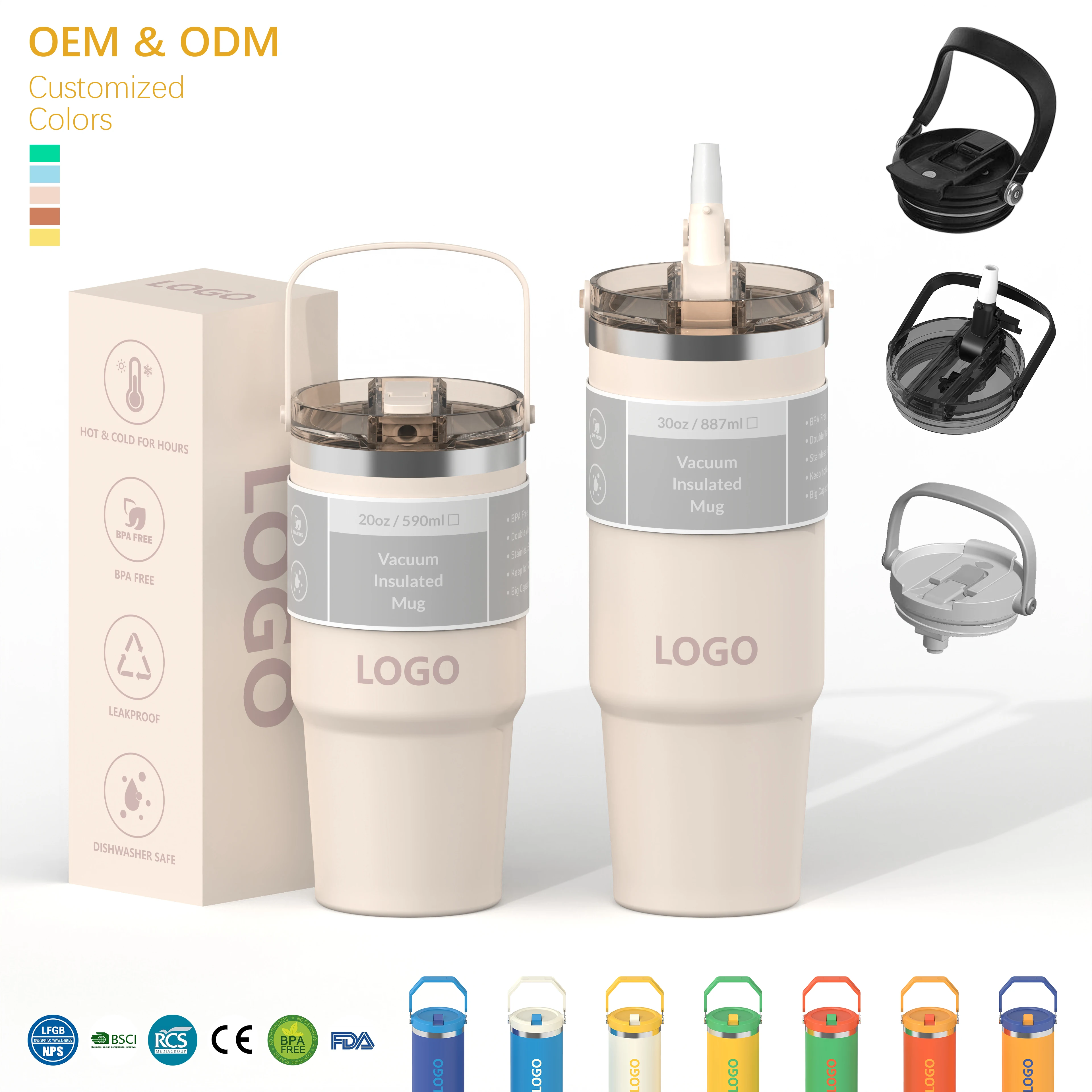 Factory Directly Custom Logo 20oz 30oz Double Wall Vacuum Insulated Coffee Tumbler Stainless Steel Travel Mug with Logo
