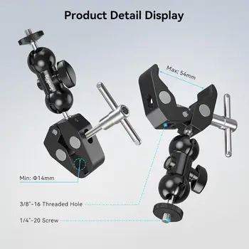 SMALLRIG Camera Mount Clamp Kit, Ball Head Magic Arm With Clamp, Super Clamp With Non-Slip Threads, for Gopro, Webcam, Camera detail image