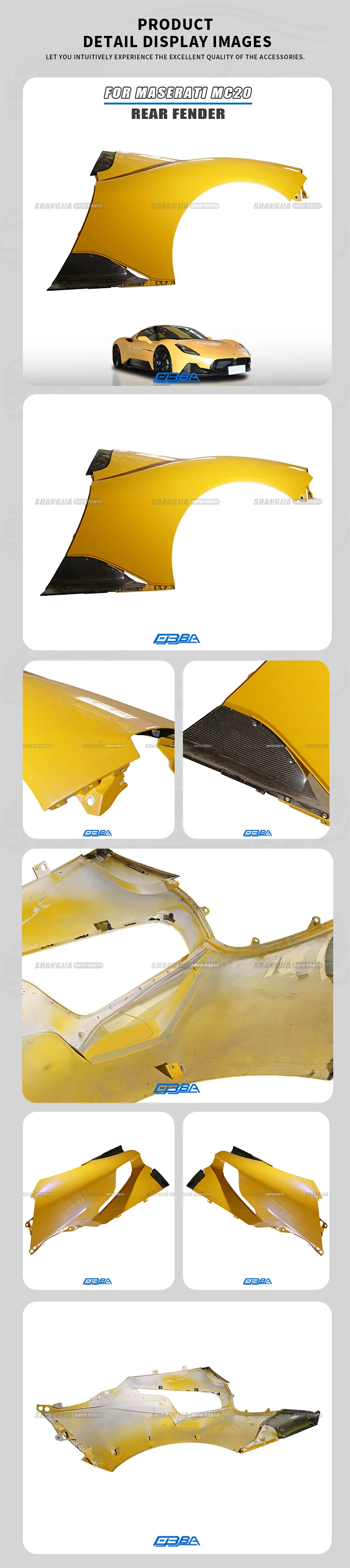 Hot Sale Plastic Yellow Car Fender For Maserati MC20 2022-2025 OE 670216033 manufacture