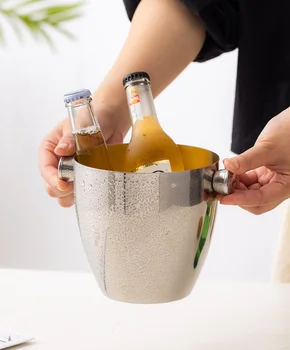 Wholesale Double Wall Handle Champagne Bucket 1.5L Stainless Steel Hotel Ice Bucket