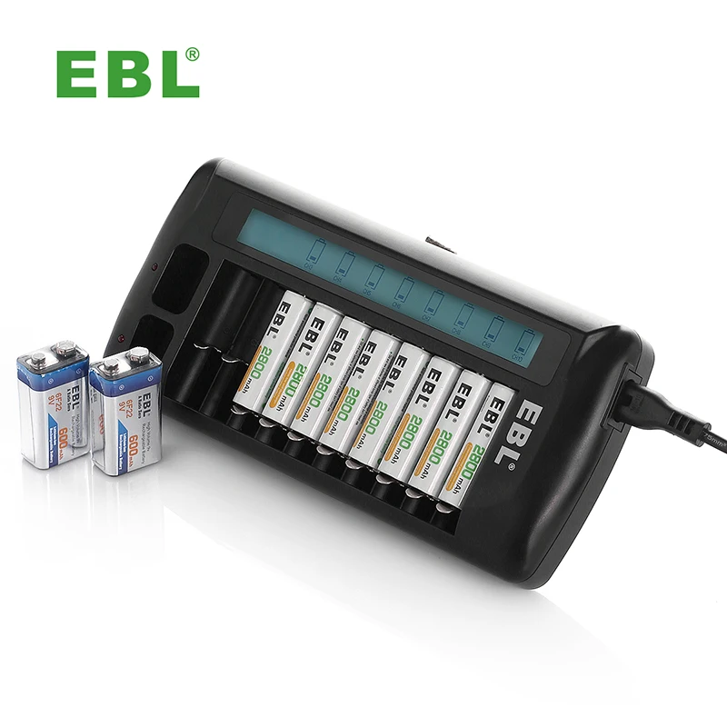 EBL AA AAA 9V Universal Battery Charger  LCD Automatic Battery Charger With 12 Slot