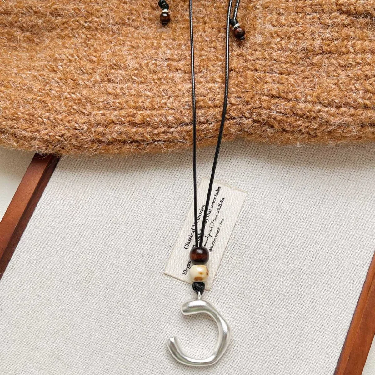 Luxury Brass C-shaped Pendant Necklace