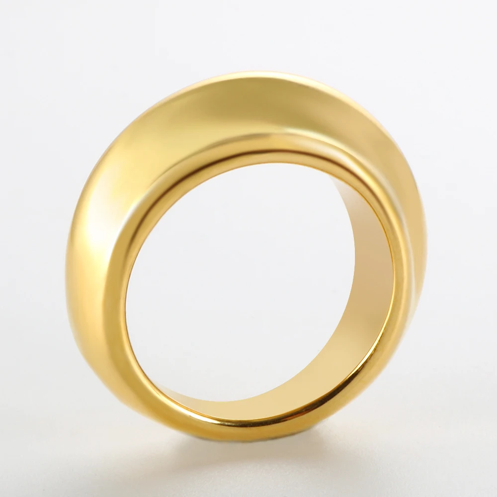 Men Simple Design Round Shape Gold Color Waterproof Korean Ins Street Style Concave Convex Arc Ring Customize Name Rings
