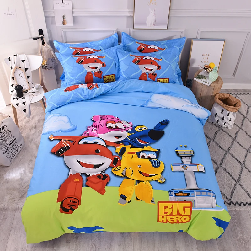 4Pcs 100% Cotton Cartoon Super Wings Bedding Set Duvet Covers Set Bedding Kids 