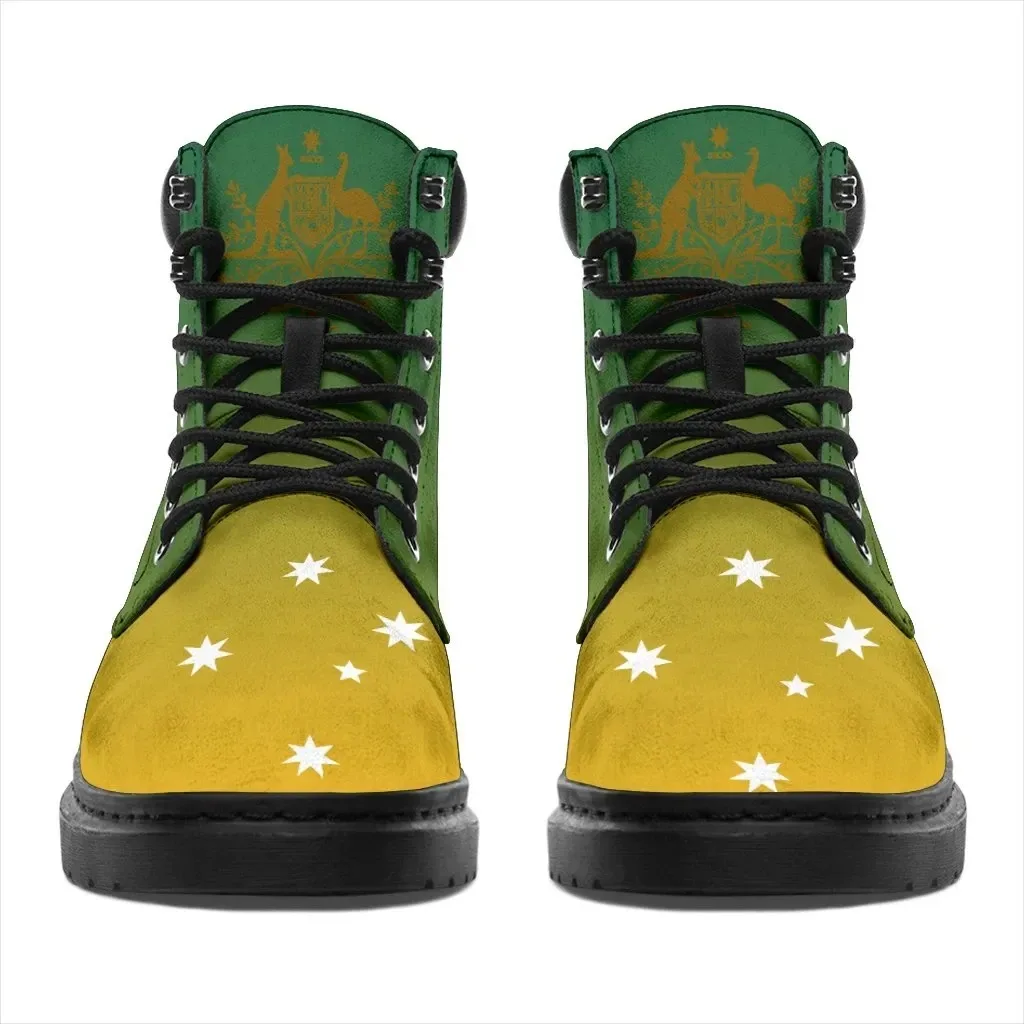 Aus Flag and Coat of Arms Boots Kangaroo and Walking Style Boots Custom Shoes with Sublimation Technology Leather High Top Shoes