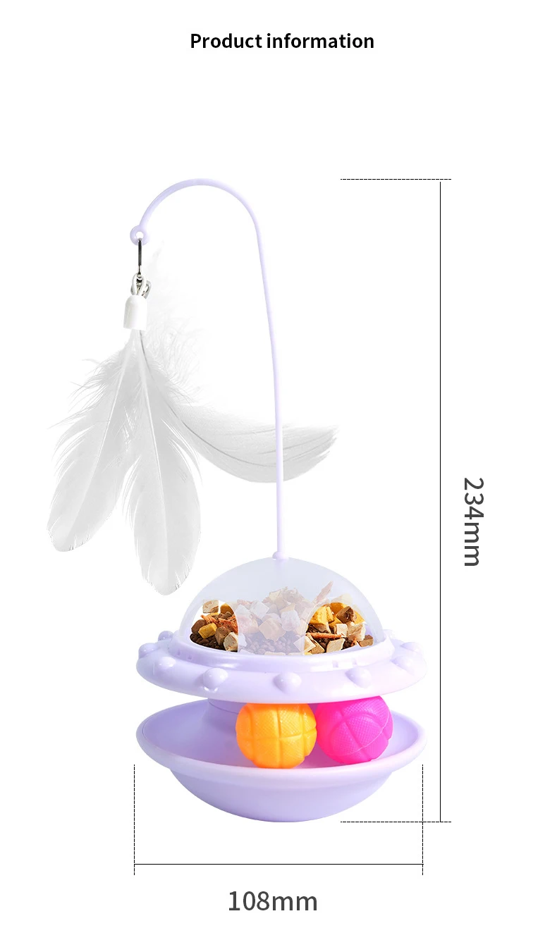 Interactive Cat Teaser Wand Long Handle Feather Toy Leak Food Tumbler Kitten Self Entertainment Pet Toy factory