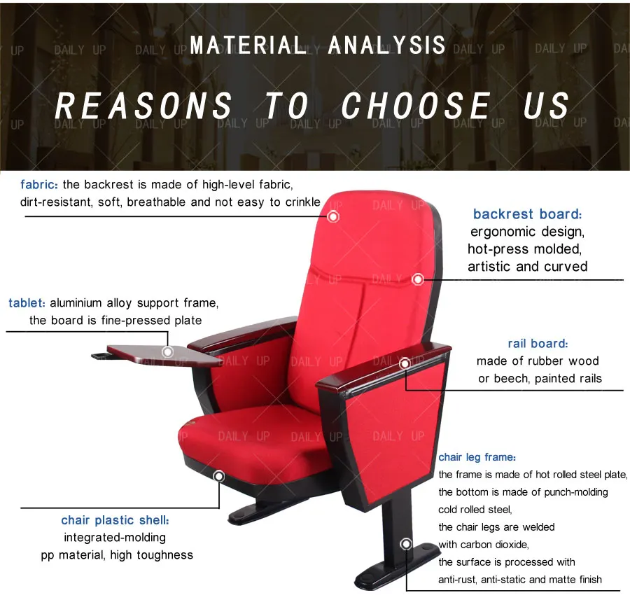 Factory Wholesale Auditorium Chair Metal Frame Folding Cinema Chair With Wooden Tablet And Fabric Seat For Lecture And Theater