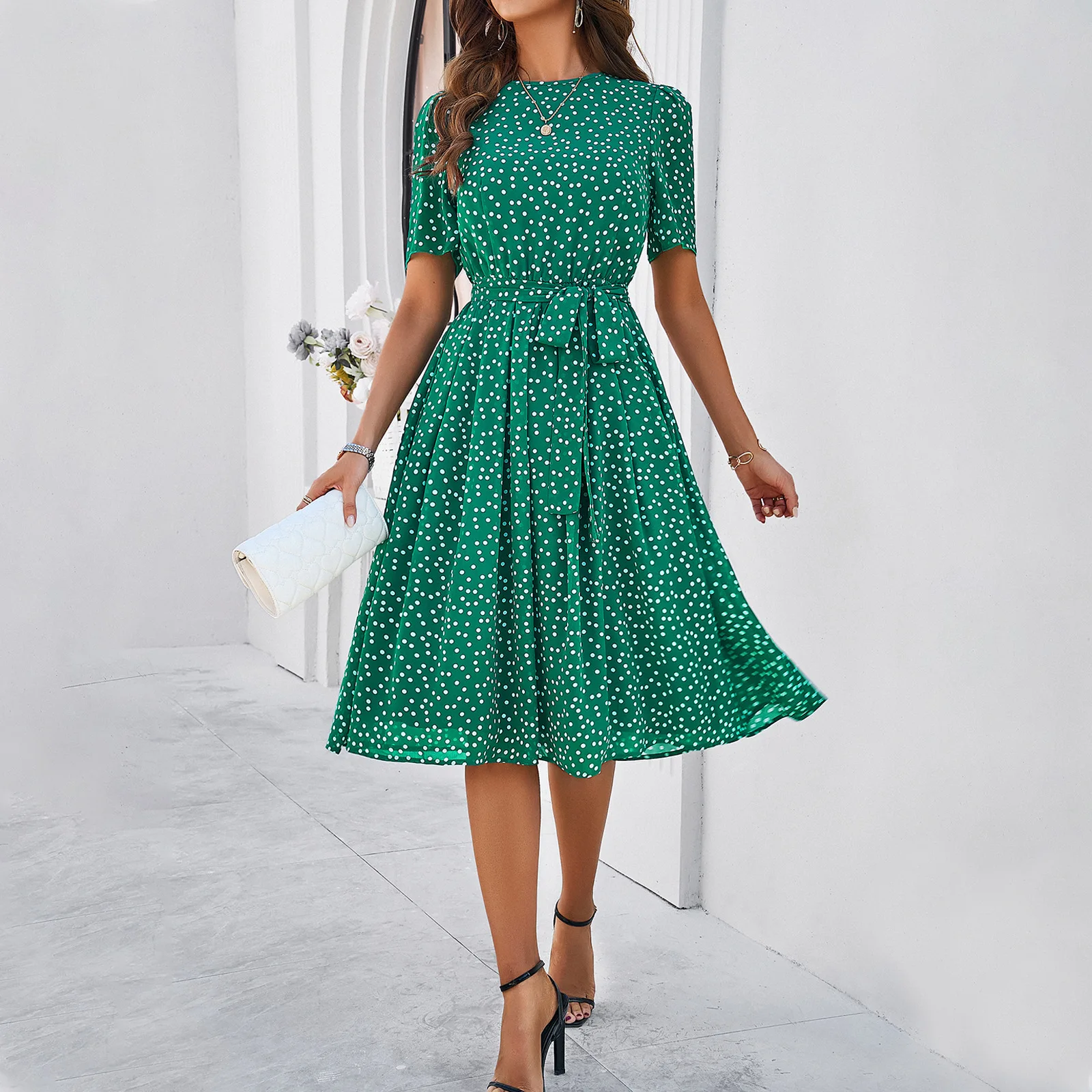Alibaba.com: In Stock Ladies Wears Dress Casual Clothes Black White Polka  Dot Dresses: Apparel & Accessories