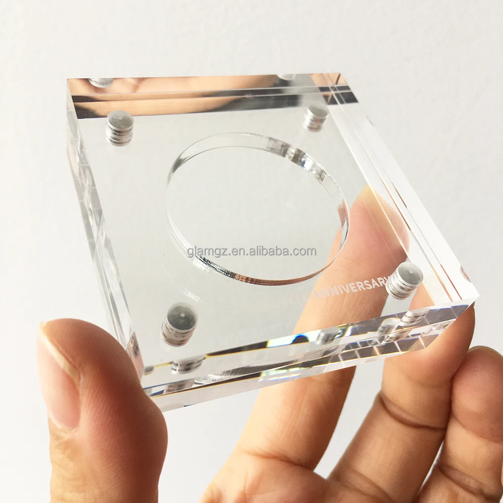 지원 로고 인쇄 투명 코인 수집가 홀더 아크릴 챌린지 코인 디스플레이 프레임 자석 포함