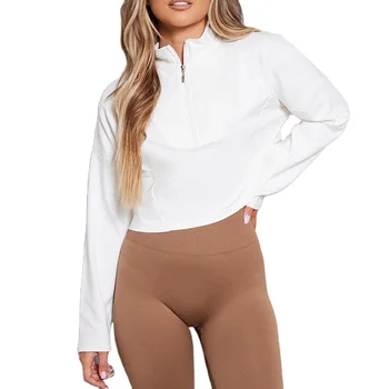 New Design Sportswear Compression Women's Fitness Top Quarter Zip Zipper Long Sleeve T Shirt