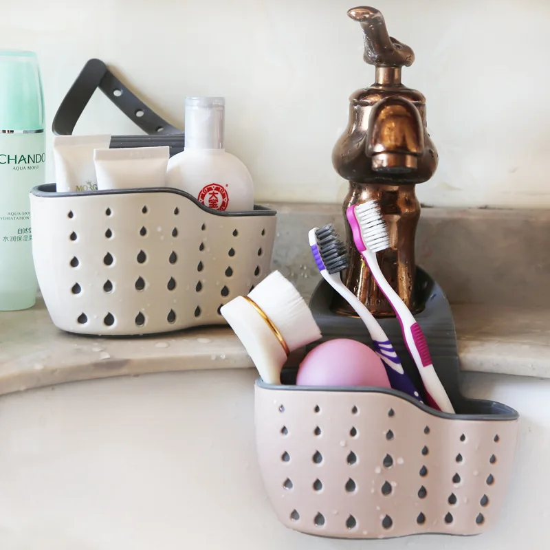 HelloWorld Sink Shelf Soap Sponge Drain Rack Silicone Storage Basket Bag Faucet Holder Adjustable Bathroom Holder Sink Kitchen Accessories