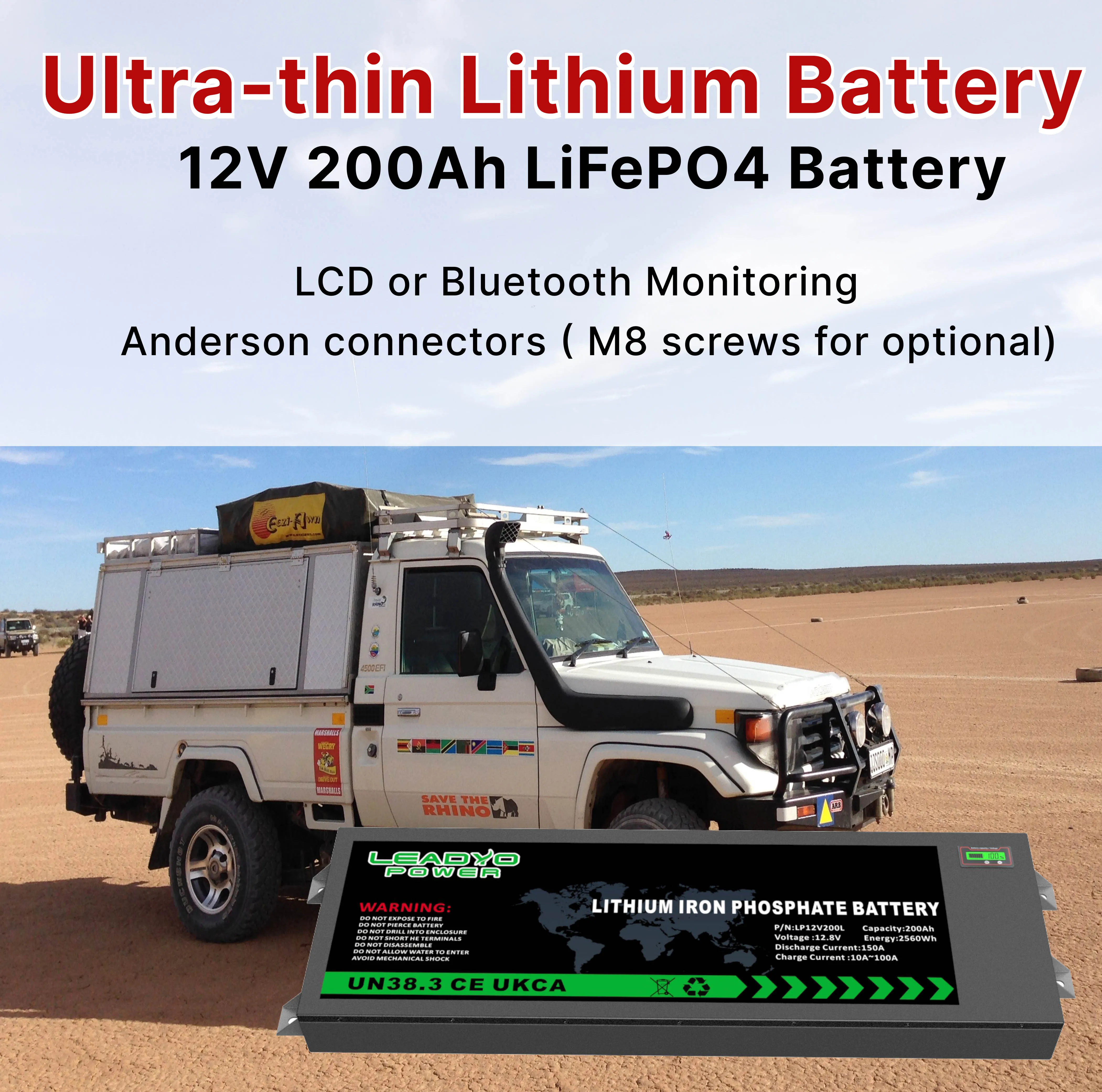 12V 200ah Ultra thin battery 12.8V slimline LiFePO4 Batteries  factory