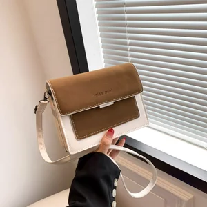 Women's Casual Square PU Leather Handbags Wholesale Fashion Crossbody Shoulder Bags Splice Colors Underarm Design for Ladies