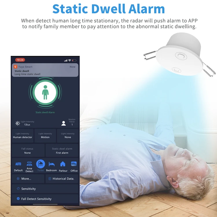 Tuya WiFi Human Presence Sensor Elderly Fall Detector Human Body Sensing Detection Security Alarm for Elderly Care Light Control