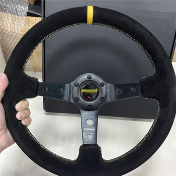 MO MO 14inch 350mm Car Steering Wheel Suede Leather/Genuine Leather Deep Concave Drift JDM Racing Black Edition