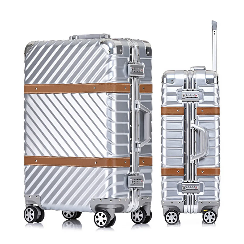 travel trolley suitcase aluminum luggage set with luggage push button handle