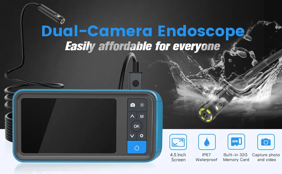 Teslong 8mm Borescope Dual Lens Industrial Endoscope Camera 4.5inch