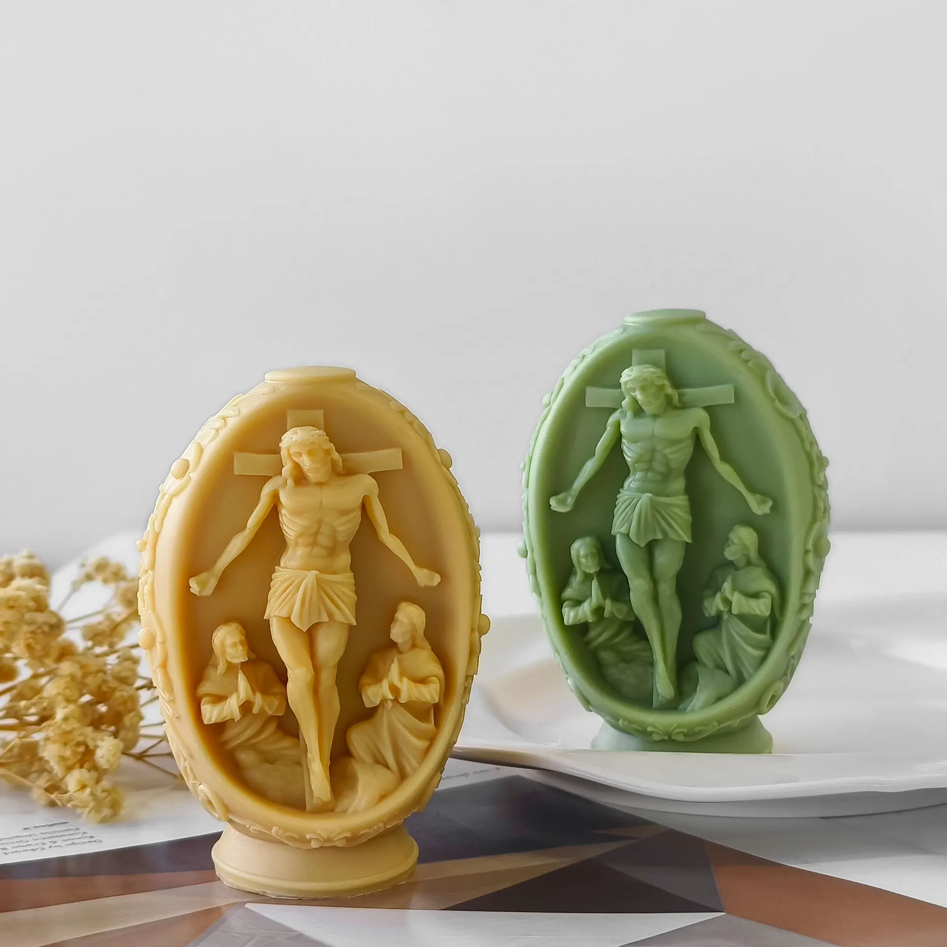 CARATTE New Easter Religious Silicone Mold Jesus Virgin Mary Angel Candle Mold for DIY Handmade Soap