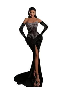 Wholesale 2026 Black Prom Dress for Women Elegant Tassels Rhinestone Beaded Sequined Flower Crystal Decorated for Graduation